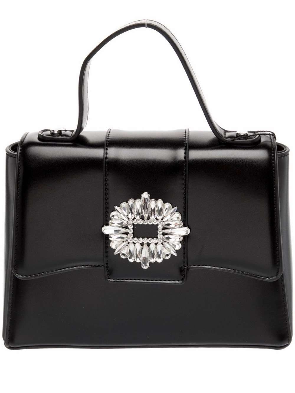 NWT Badgley Mischka Black Crystal Buckle Top Handle Satchel Handbag